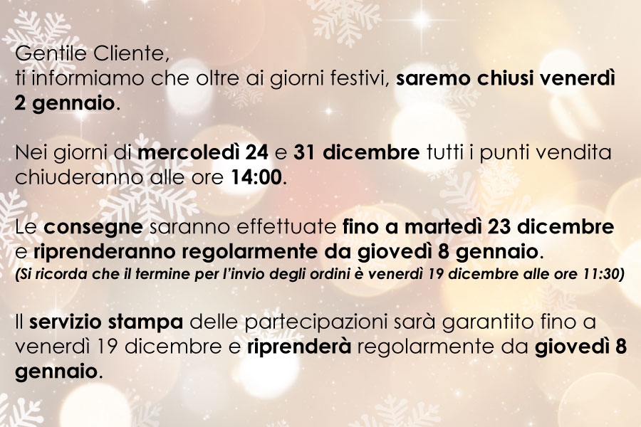 slide CHIUSURE / ORARI NATALE