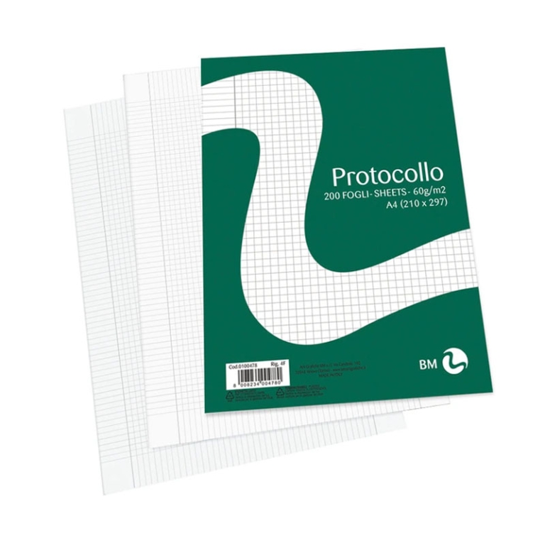 FOGLI PROTOCOLLO 200FG 4MM 80GR 4MM CON MARGINE