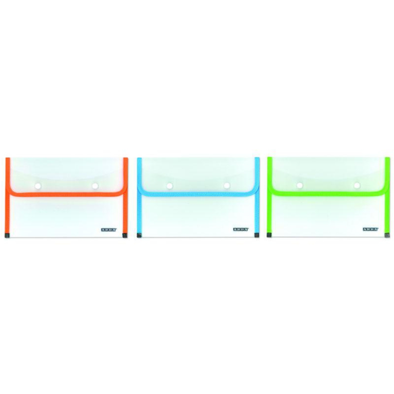 BUSTE PLASTICA CON BOTTONE 48PZ A5 BORDATE FLUO