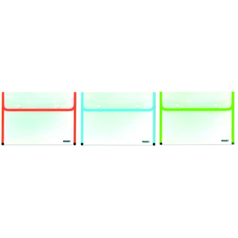 BUSTE PLASTICA CON BOTTONE 12PZ A5 BORDATE FLUO