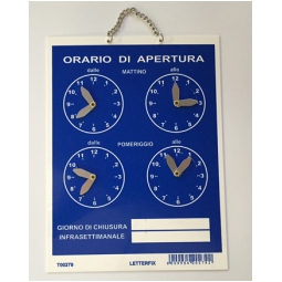 TARGA ORARIO 279 BLU CON LANCETTE 16X21