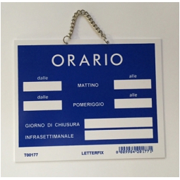 TARGHE ORARIO 177 BLU C/FINES. E ADESIVO 12X15 ECONOMICO