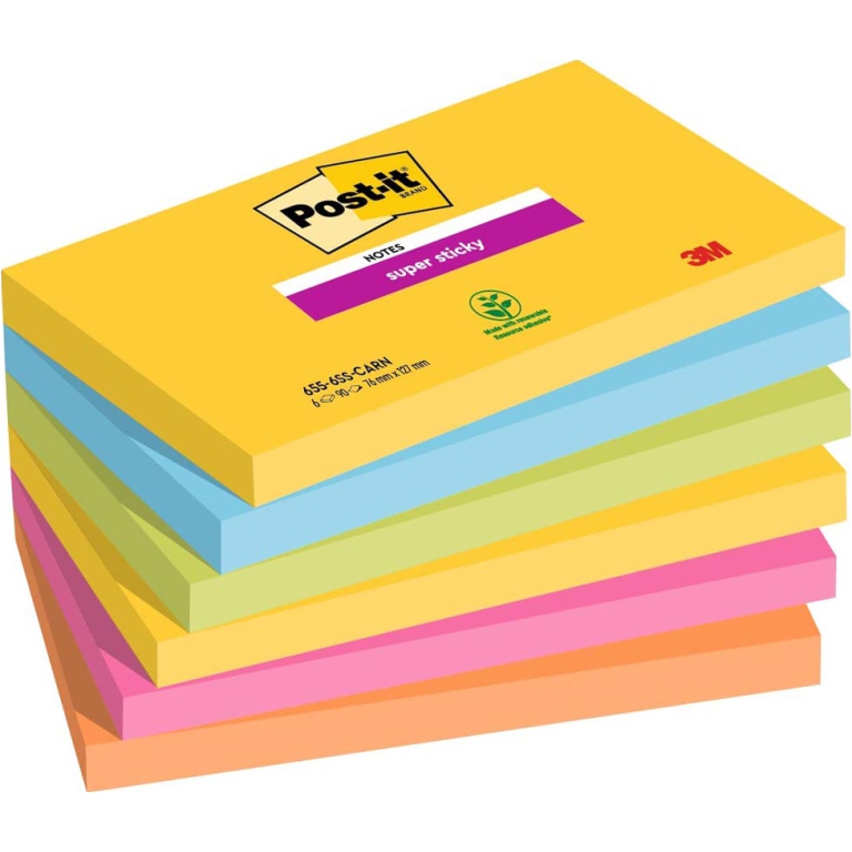 POST-IT 3M 655 6PZ 76X127 CARNIVAL SUPERSTICKY