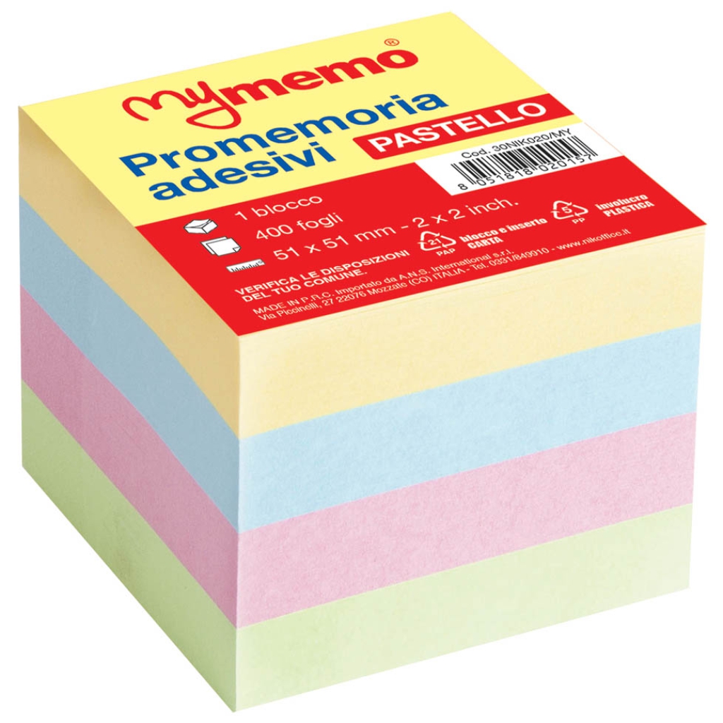 POST-IT CUBO 400FG 51X51 PASTELLO MEMOTIP: vendita ingrosso con