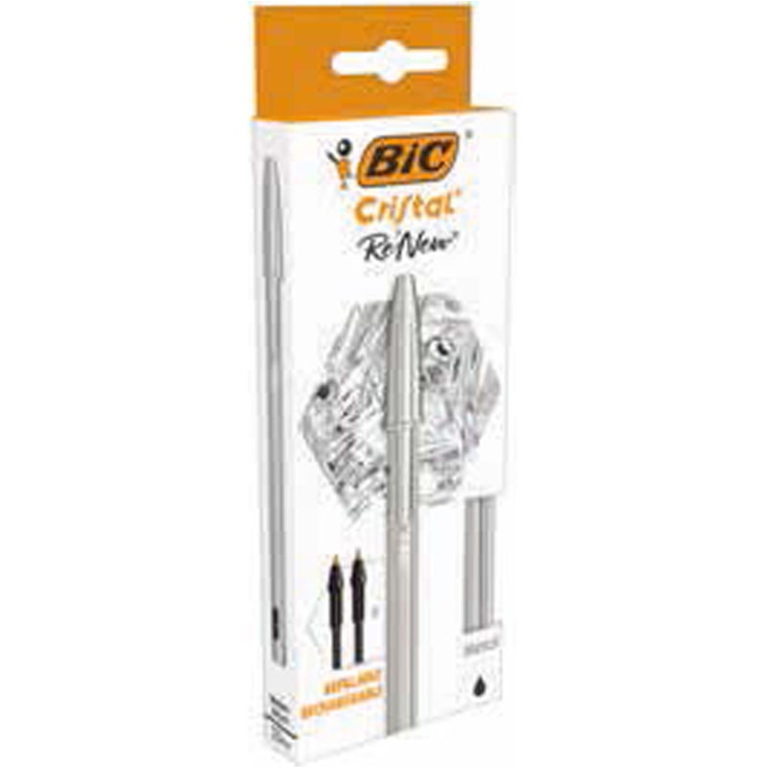 BIC CRISTAL RE NEW NERO   1 SFERA+2 REFILL 2