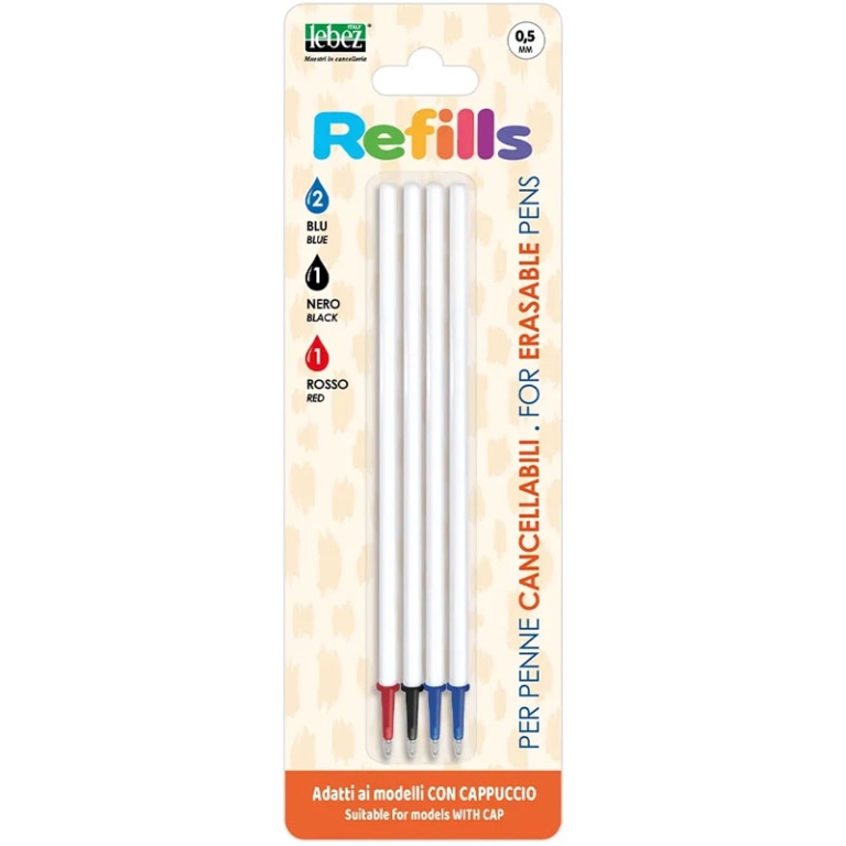 Refill cancellabili universali compatibili con la maggior parte delle penne cancellabili in commercio, tra cui Lebez, TintaUNITA e Legami.