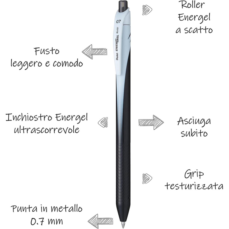 ROLLER ENERGEL 12PZ 0,7  NERO PENTEL BL437 2