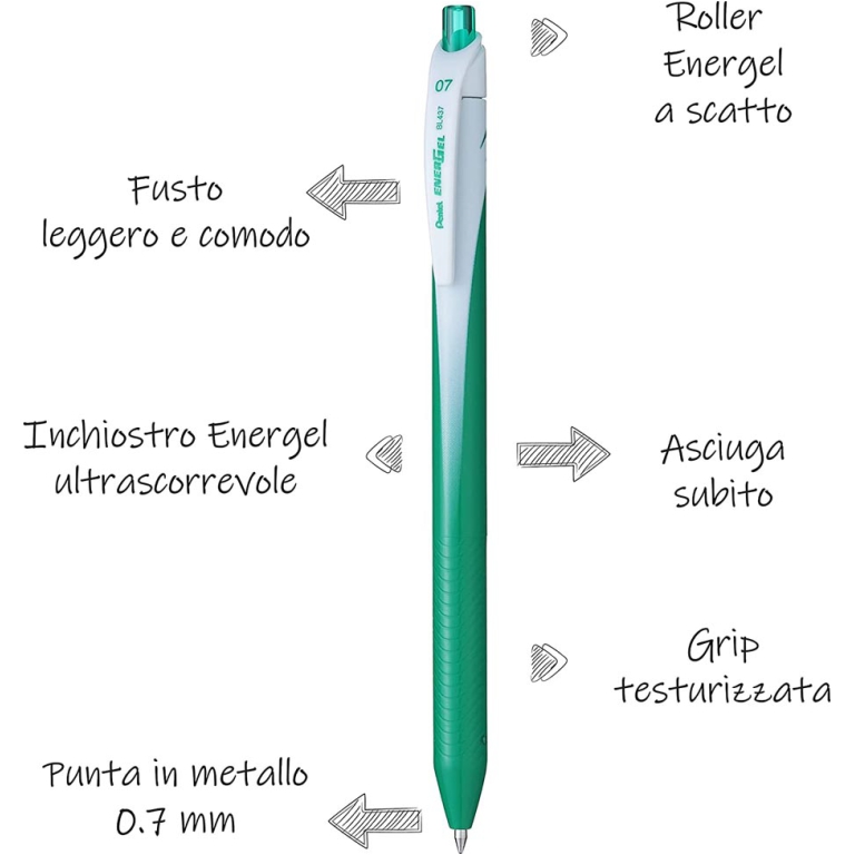 ROLLER ENERGEL 12PZ 0,7  VERDE PENTEL BL437 2