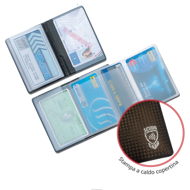 BUSTE PORTACARD 12PZ SCUDOCARD RFID 5CARD CARBON 2