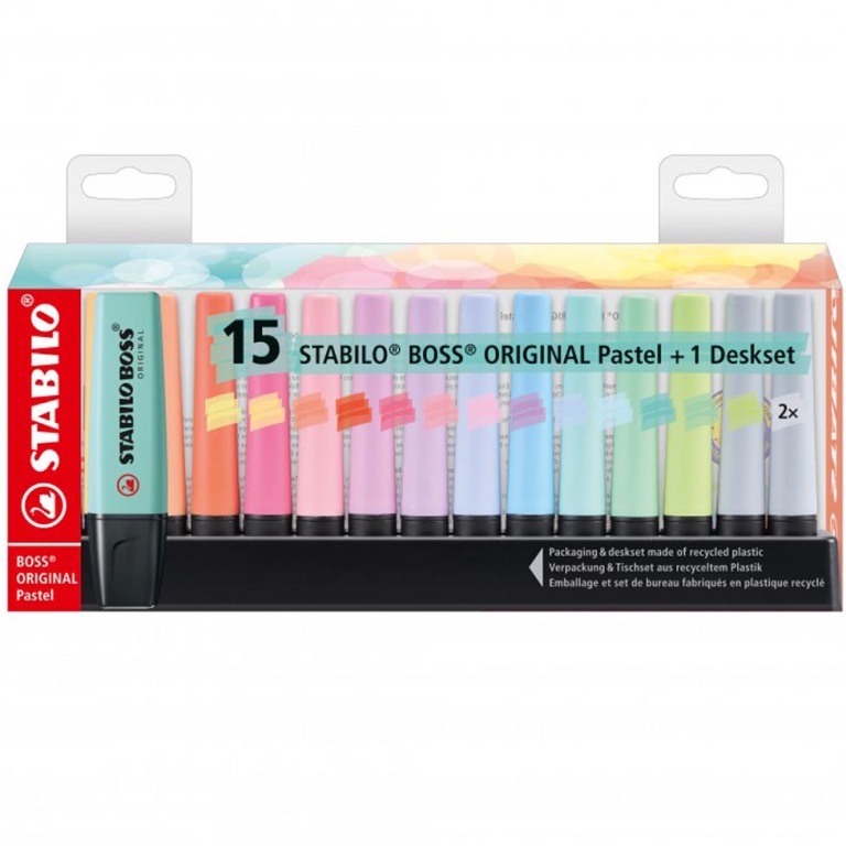 EVIDENZIATORI BOSS PASTEL 15 COLORI DESKSET STABIL