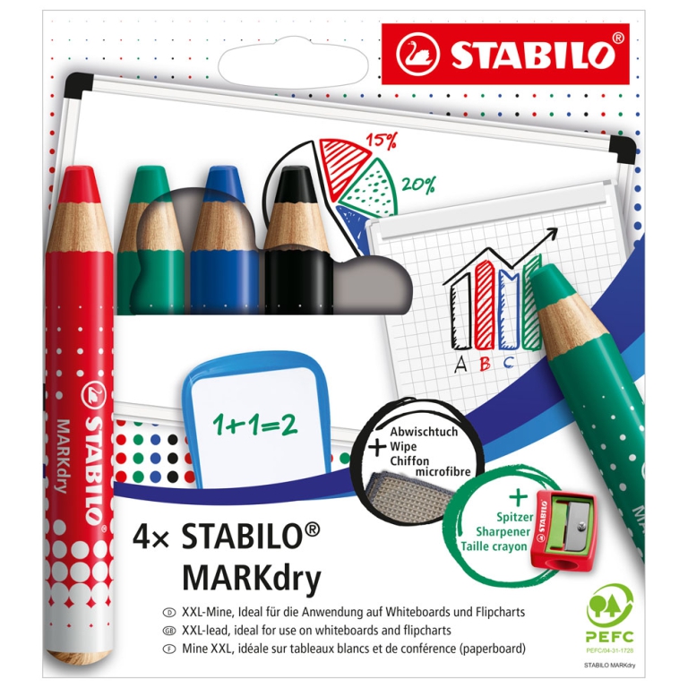 STABILO MARKDRY 4 COLORI MATITONE PER LAVAGNE