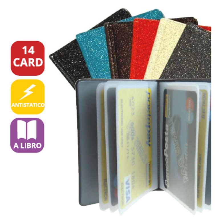 PORTACARD PVC A LIBRO    14 POSTI 12PZ GLITTER
