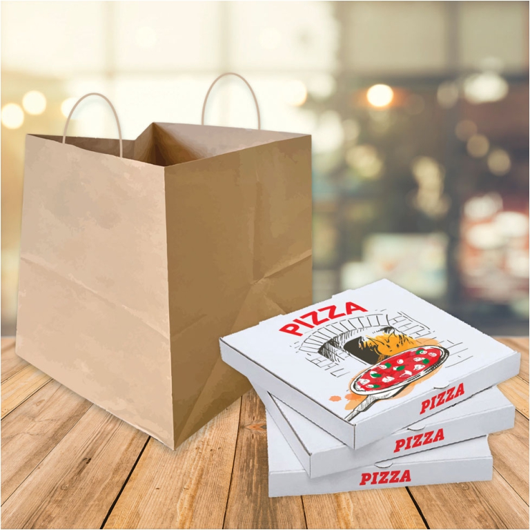 SHOPPER PIZZA 35X35X40CM MANICI RITORTI AVANA 25PZ