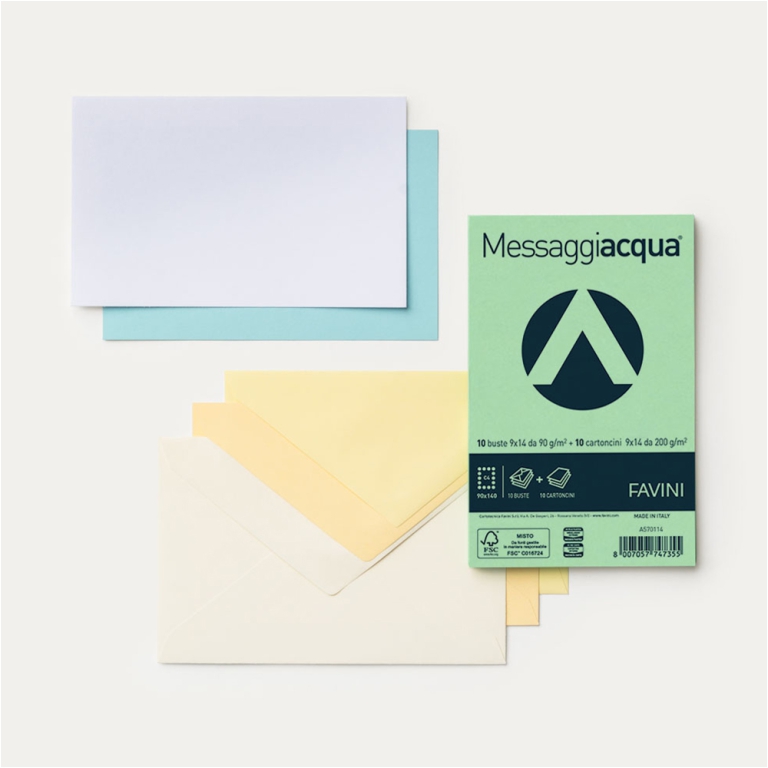 CARTONCINO CON BUSTA 9X14 10PZ CELESTE MESSAGGI