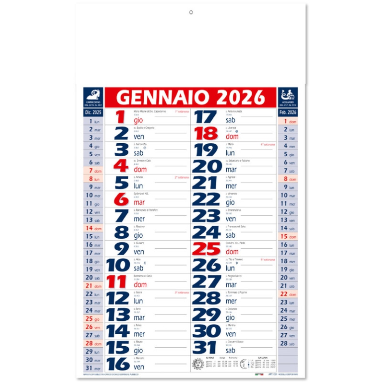 CALENDARI OLANDESI 29X47CM ROSSO BLU