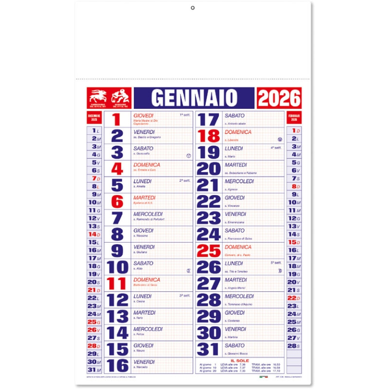 CALENDARI OLANDESI 29X47CM QUADRETTI ROSSO BLU