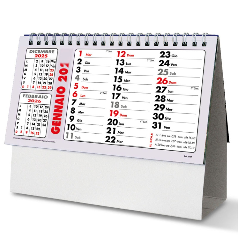 CALENDARI DA TAVOLO 19X14 CLASSIC NERO-ROSSO