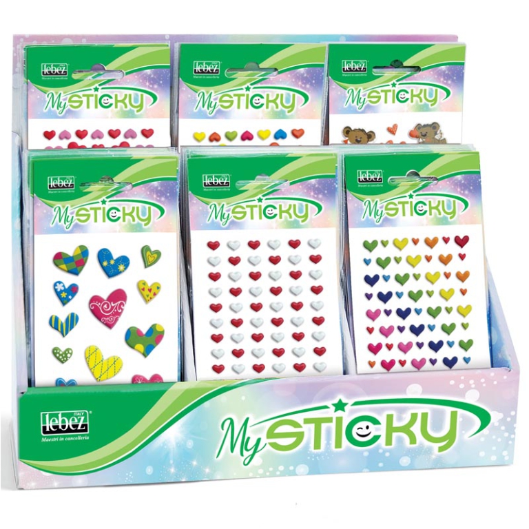 STICKERS ADESIVI BUSTA 3D CUORI EXPO 48PZ