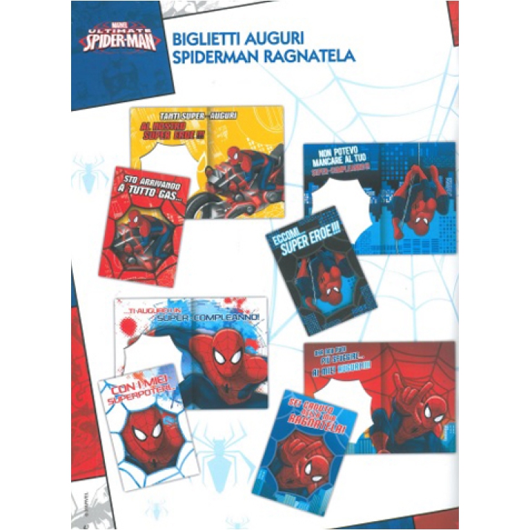 BIGLIETTI AUGURI 12PZ    SPIDERMAN RAGNATELA