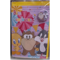 BIGLIETTI AUGURI 12PZ COMPLEANNO CON SPILLE WB