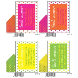 BIGLIETTI AUGURI 12PZ    COMPLEANNO POIS FLUO