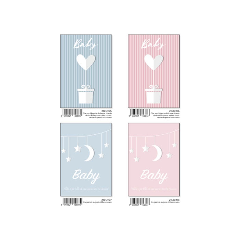 BIGLIETTI AUGURI 12PZ    NASCITA GLITTER