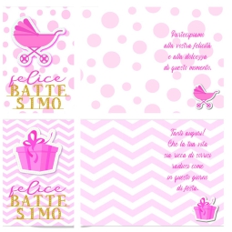 BIGLIETTI AUGURI 12PZ BATTESIMO ROSA