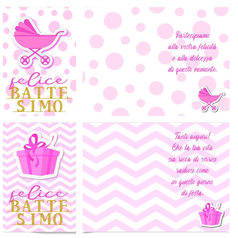 BIGLIETTI AUGURI 12PZ BATTESIMO ROSA