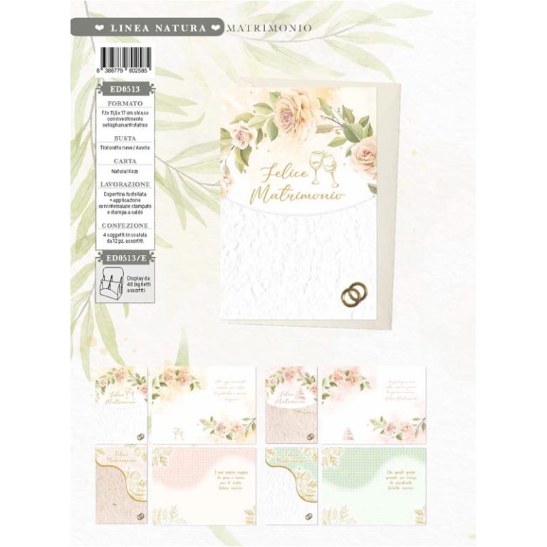 BIGLIETTI AUGURI 12PZ    CARTA KOZO MATRIMONIO