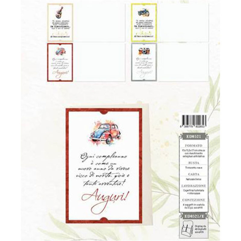 BIGLIETTI AUGURI 12PZ    CARTA GELSO CON INSERTO