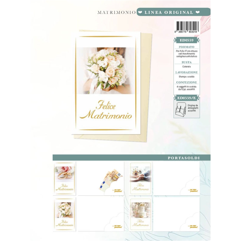 BIGLIETTI AUGURI 12PZ    MATRIMONIO PORTASOLDI