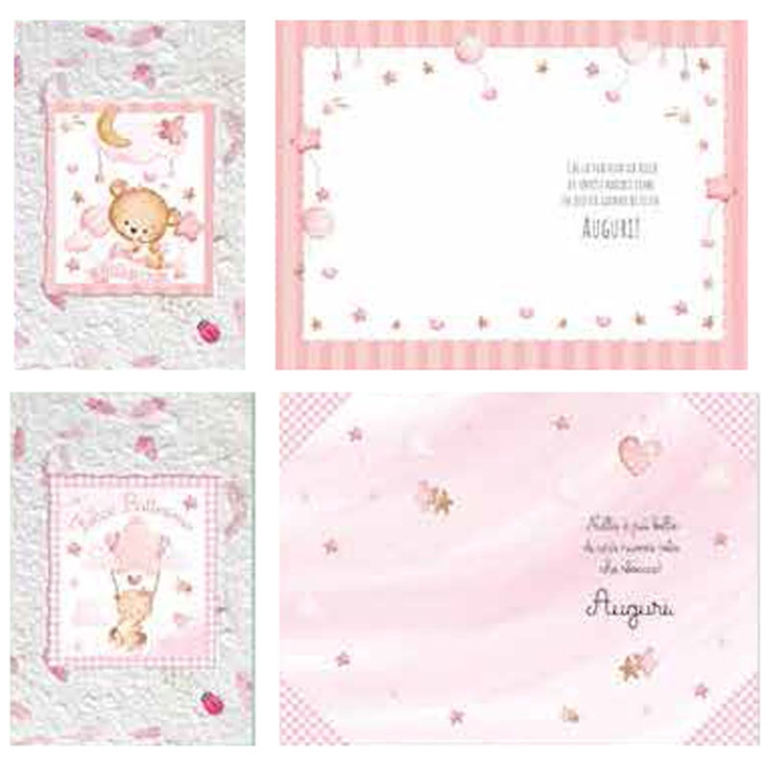 BIGLIETTI AUGURI 12PZ BATTESIMO CARTA KOZO ROSA