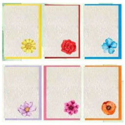 BIGLIETTI AUGURI 12PZ    CARTA KOZO FIORI ASSORTITI