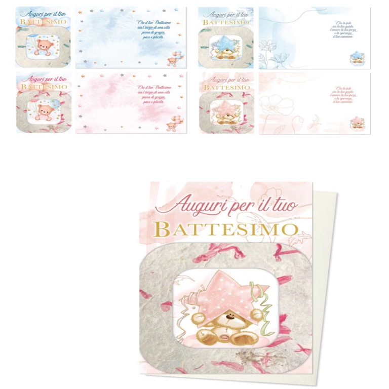 BIGLIETTI AUGURI 12PZ    BATTESIMO CARTA NATURALE