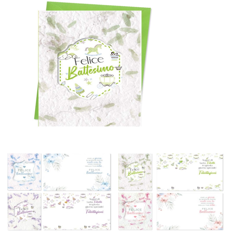 BIGLIETTI AUGURI 12PZ    BATTESIMO CARTA NATURALE