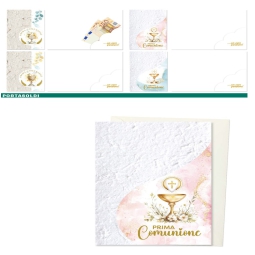 BIGLIETTI AUGURI 12PZ    COMUNIONE CARTA NATURALE