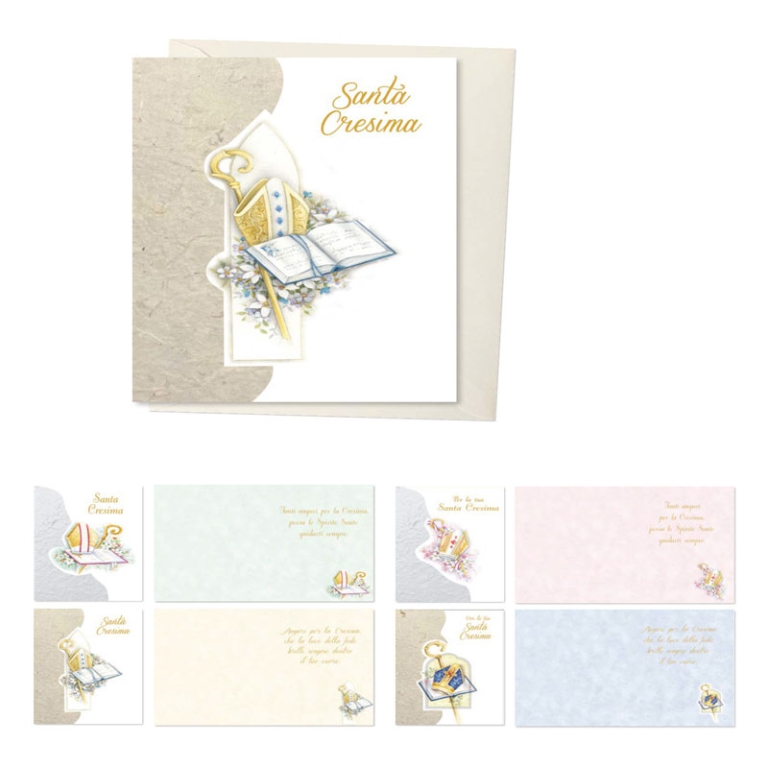 BIGLIETTI AUGURI 12PZ    CRESIMA CARTA KOZO