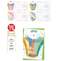 BIGLIETTI AUGURI 12PZ    BIMBI C/ROTELLA 2/10 ANNI