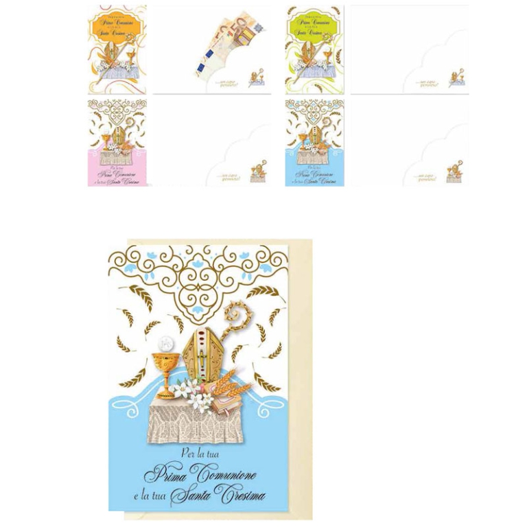 BIGLIETTI AUGURI 12PZ COMUNIONE E CRESIMA PORTASOL