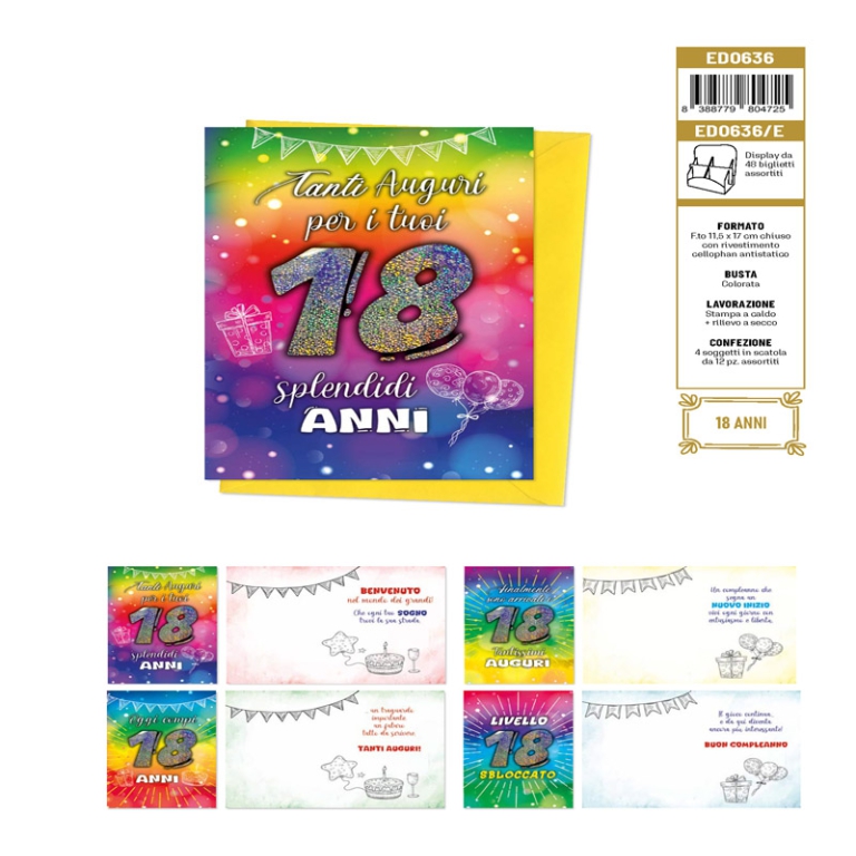 BIGLIETTI AUGURI 12PZ 18 ANNI