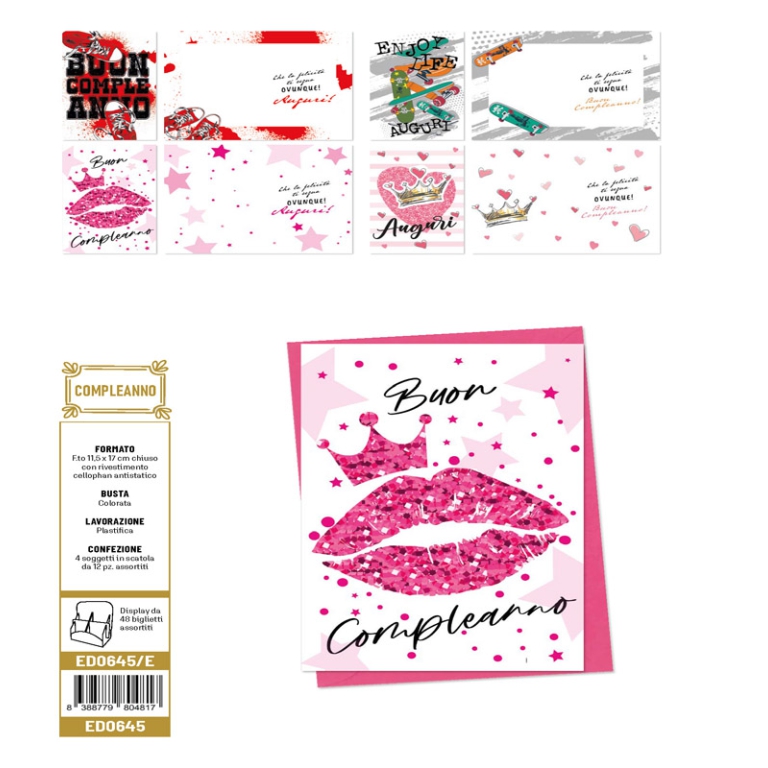 BIGLIETTI AUGURI 12PZ    COMPLEANNO