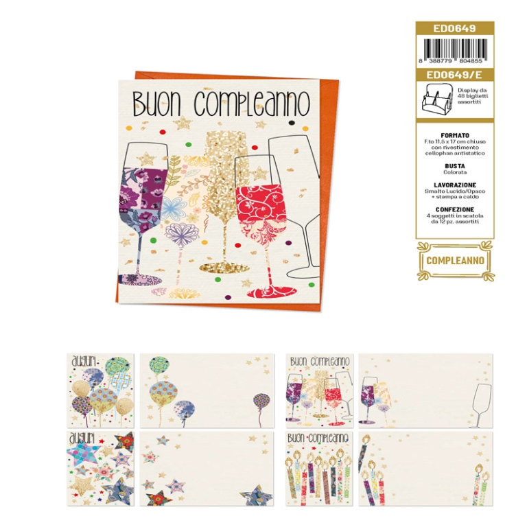 BIGLIETTI AUGURI 12PZ    COMPLEANNO