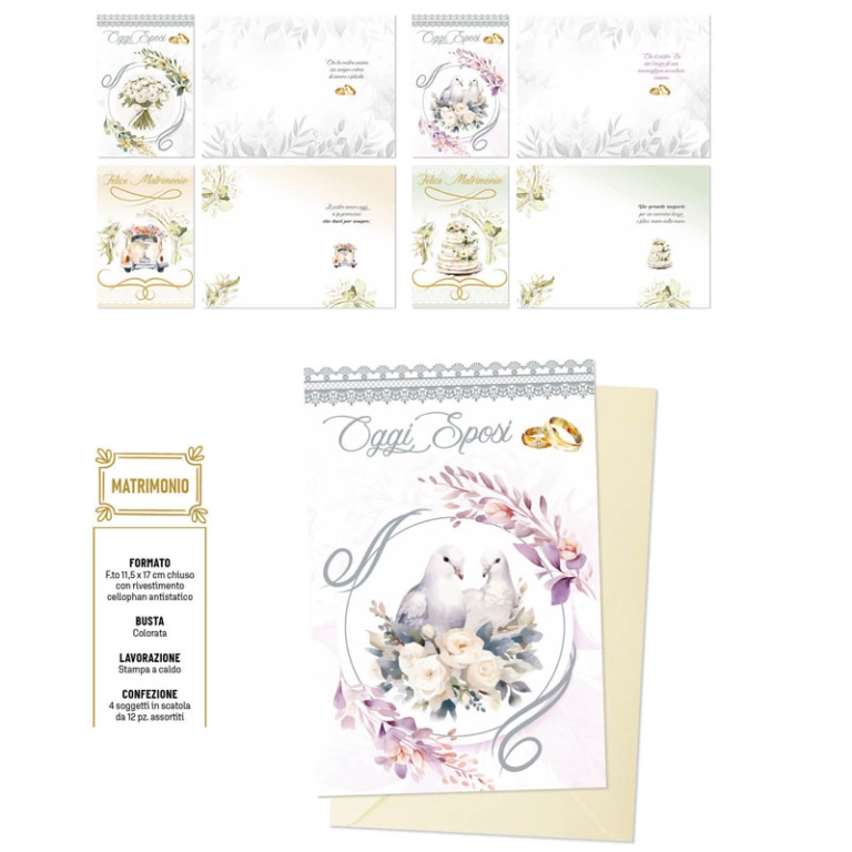 BIGLIETTI AUGURI 12PZ    MATRIMONIO SOGGETTI ASSORTITI