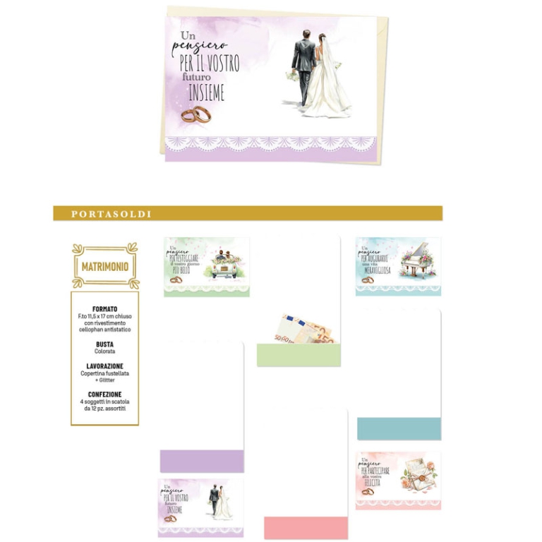 BIGLIETTI AUGURI 12PZ    MATRIMONIO P/SOLDI ASSORTITI