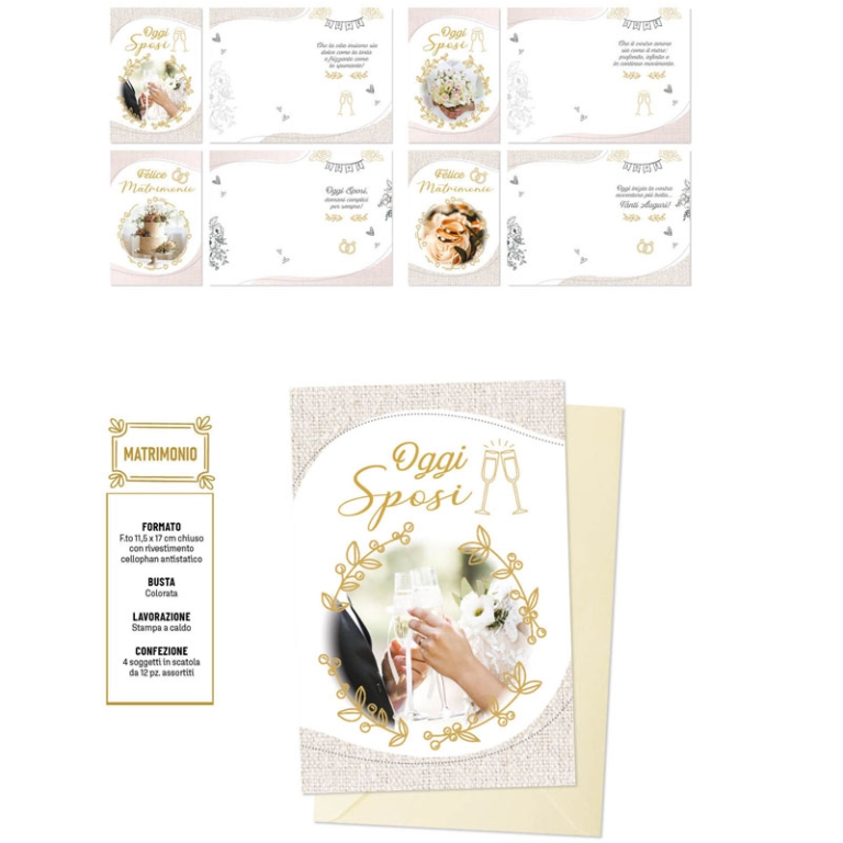 BIGLIETTI AUGURI 12PZ    MATRIMONIO SOGGETTI ASSORTITI