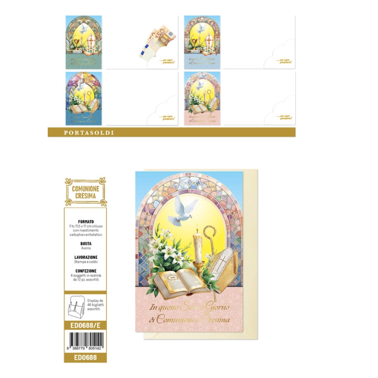 BIGLIETTI AUGURI 12PZ COMUNIONE E CRESIMA PORTASOL