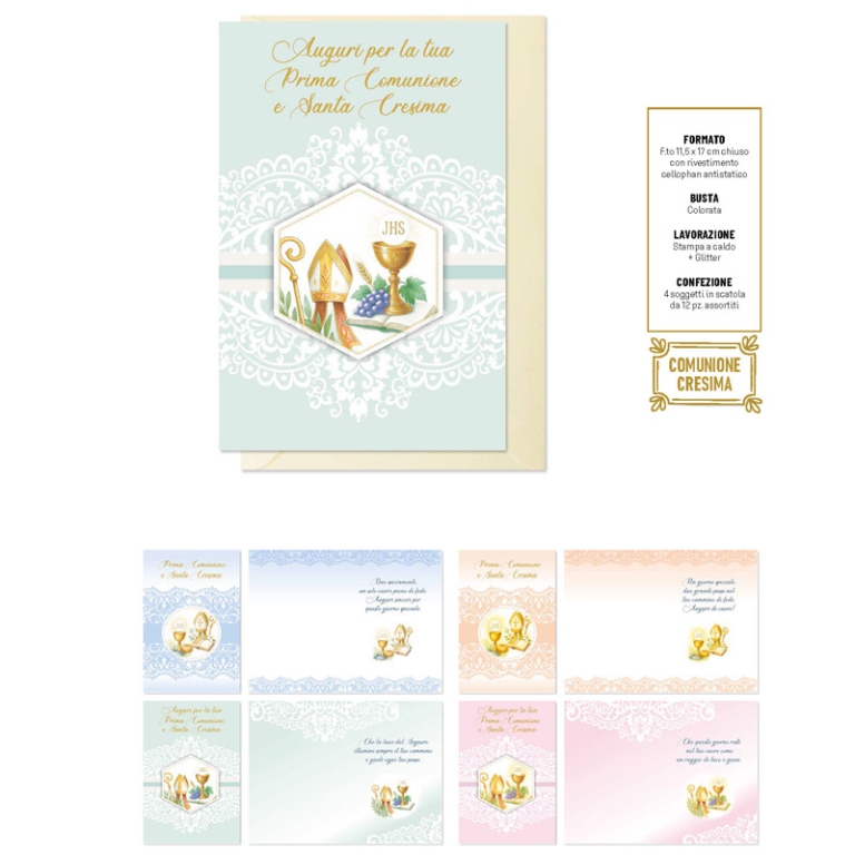 BIGLIETTI AUGURI 12PZ    COMUNIONE E CRESIMA