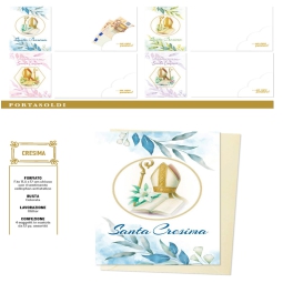 BIGLIETTI AUGURI 12PZ    CRESIMA PORTASOLDI