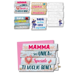 BIGLIETTI APPOGGIAUGURI  12PZ MAMMA E PAPA'