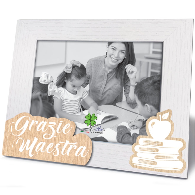 CORNICE 13X18CM LEGNO    DECORO GRAZIE MAESTRA
